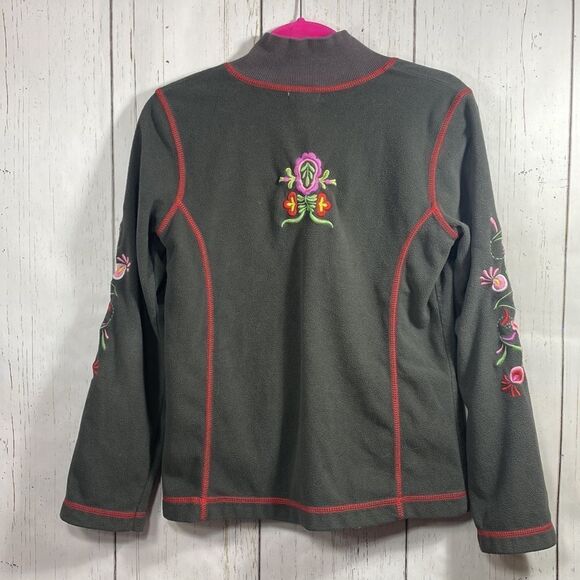 Sundance Womens Embroidered Boho Floral Fleece Gray Zip Fleece Pockets Jacket - Picture 1 of 15
